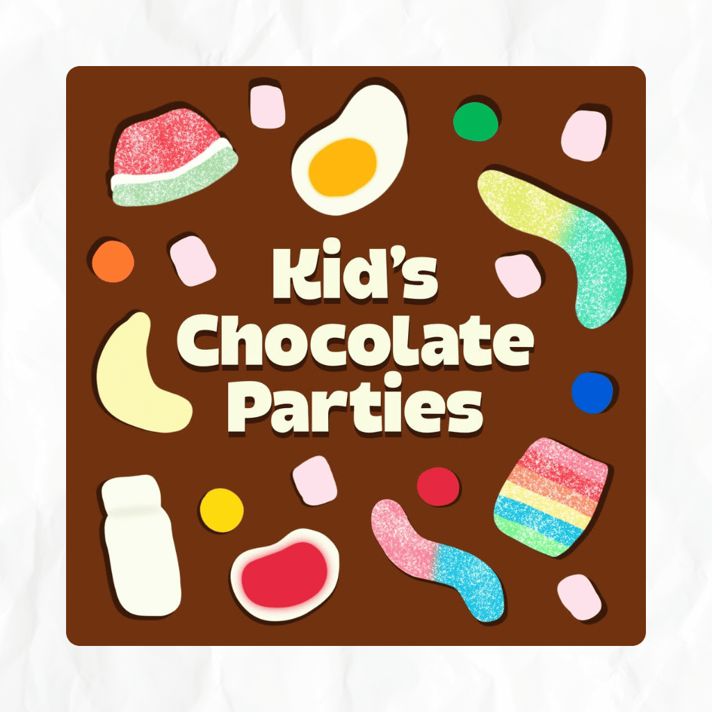 Assorted chocolate treats in a gift box layout