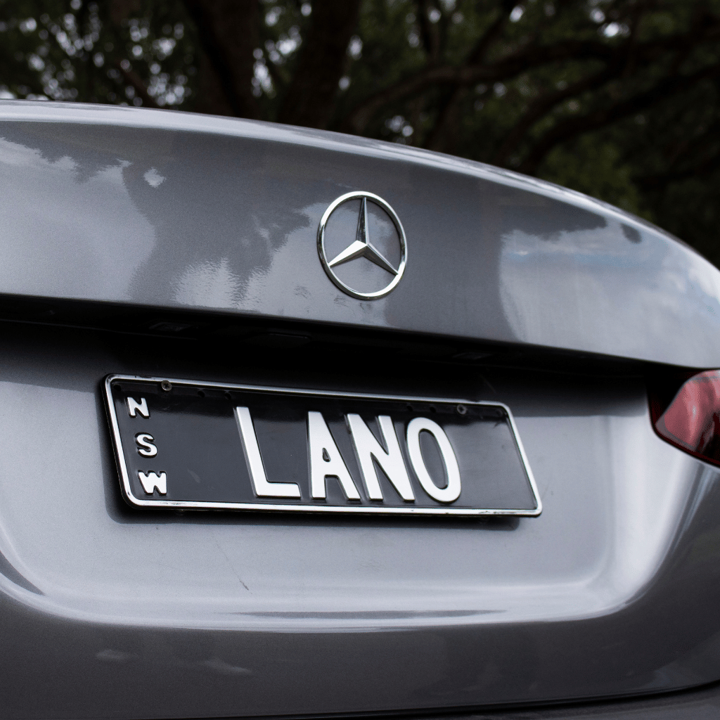 Close-up of Lano Digital car branding on vehicle boot